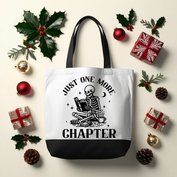 Just One More Chapter Skeleton Reader Tote Bibliophile Book Bag - Picture 5 of 5